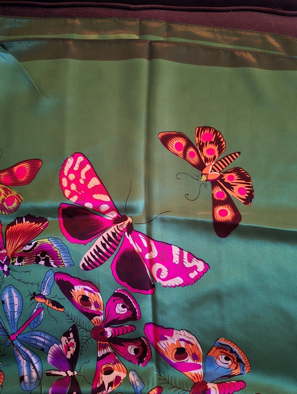 Silk-Feel Butterfly Print Bedding Throw - Teal and Fuchsia